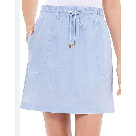 Ellen Tracy Company Linen Skort Tennis Skirts Chambray Blue Pockets Size Large - Picture 1 of 5